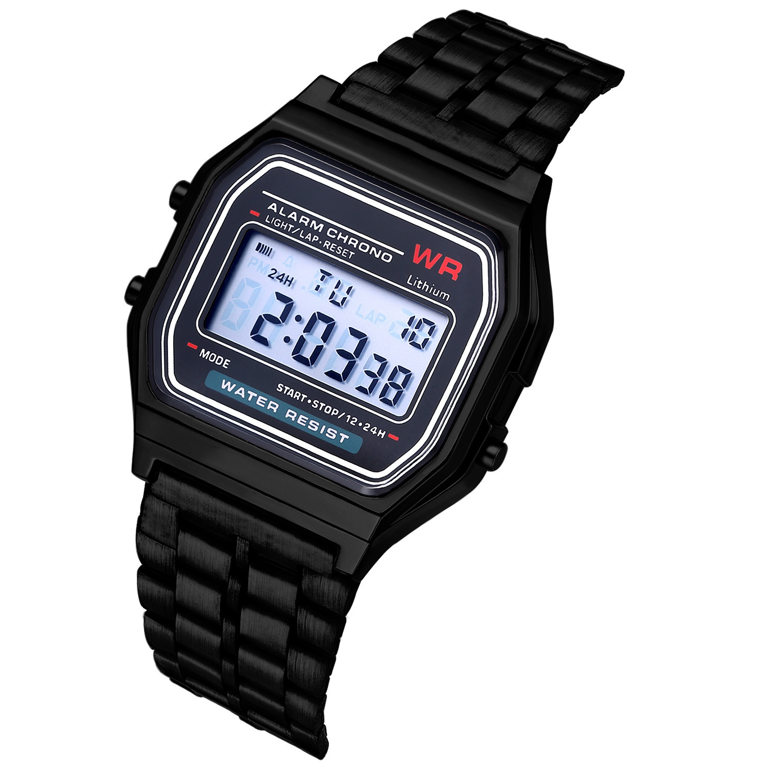 LED Digital Watch Crystal Square Women Watches PCV / F91W Steel Strap Sports Watches Electronic Wrist Band Clock Students: Black-B