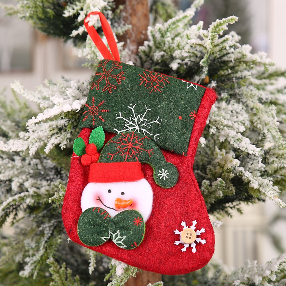 Kerst Kous Mini Sokken Xmas Tree Opknoping Decor Kerstman Candy Bag Kous Sack Xmas Candy Bag: Snowman