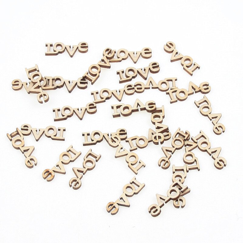 100 Pcs 28X10 Mm Liefde Natuurlijke Houten Chip Bruiloft Decoratieve Scrapbooking Versier Hout Ambachten Home Decoratie Diy