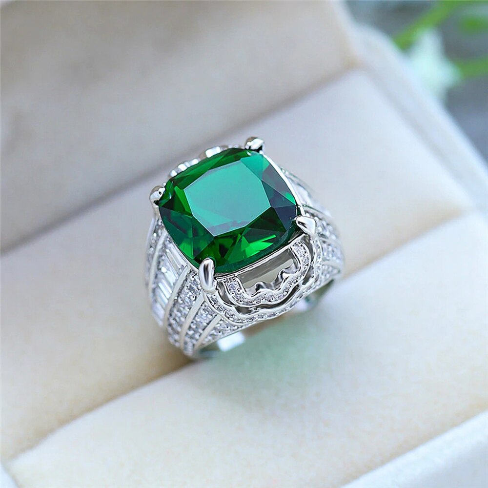 Huitan Prachtige Vierkante Groene Steen Vrouwen Trouwringen Micro Verharde Shiny Cz Noble Lady Engagement Party Ring Mode-sieraden