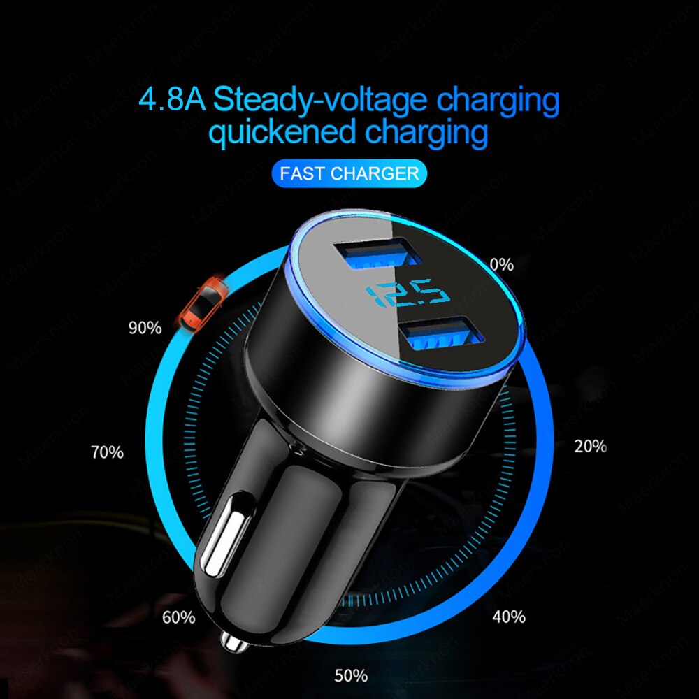 Car Charger 4.8A LED Display Dual USB Fast Charging Adapter For iPhone 12 13 Samsung Xiaomi 11 Car-charger Mobile Phone Charger