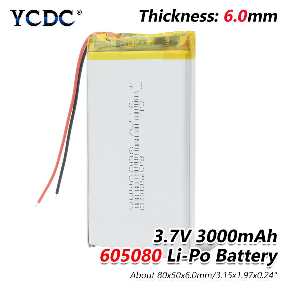 2PCS Lithium Polymer 605080 Model Battery 3.7V Li ion 3000mAH Large Capacity Cells Rechargeable Replacement for MP3 Player