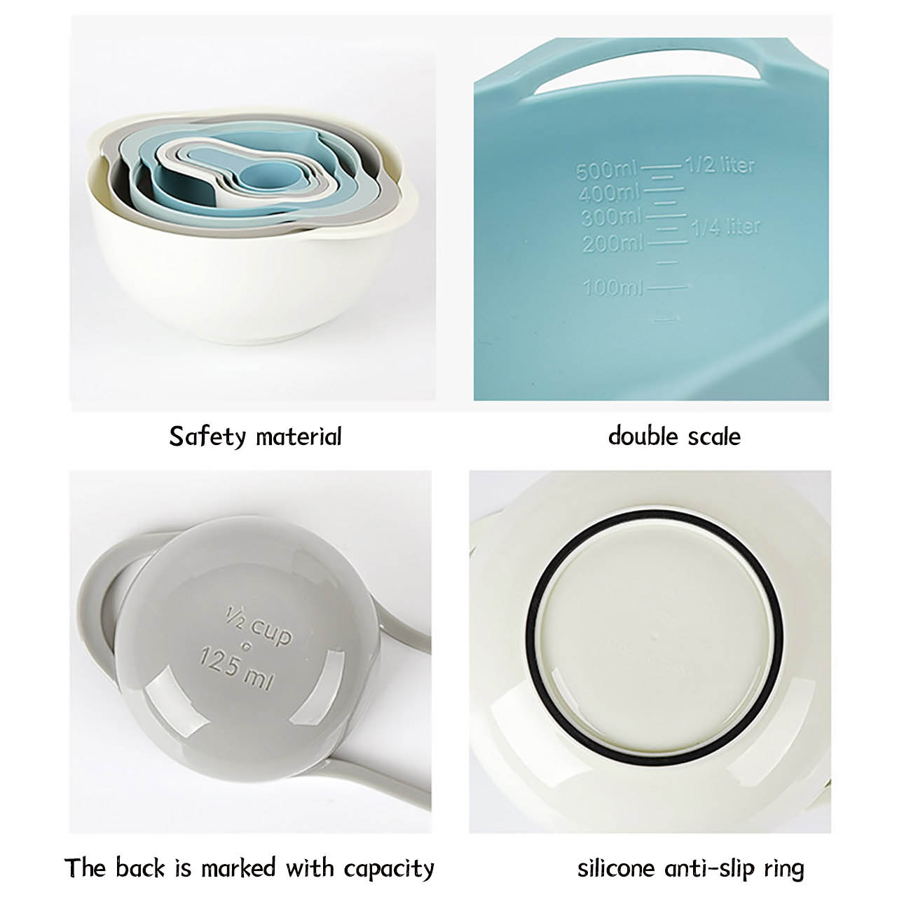 8PCS Mixing Rainbow Bowls Set Kitchen Bowl Set Salad Bowl Plastic Baking Measuring Cup Measuring Spoon Set Kitchen Gadgets