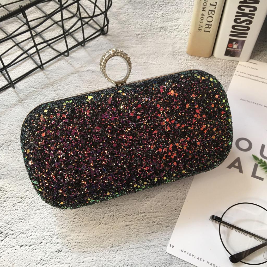 DCOS-Donne Elegante luccichio Catenaccio di Blocco Della Borsa Della Catena Della Borsa Da Sera di lungomare di Cerimonia Nuziale Banchetto Del Partito Della Borsa del Sacchetto di Spalla (Nero)