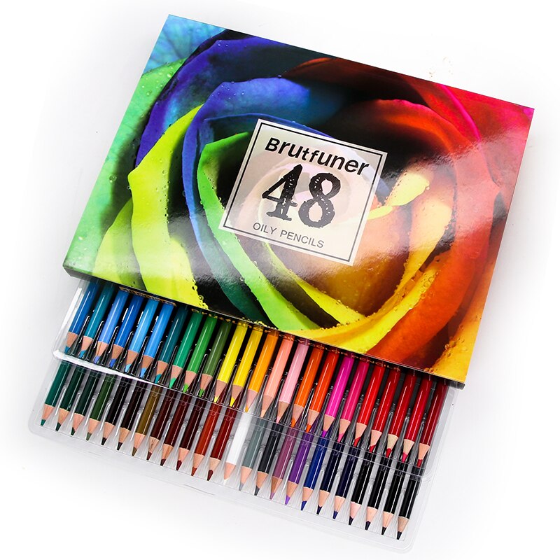 Brutfuner-Juego de lápices de acuarela , conjunto de lápices de colores al óleo para dibujar y colorear, suministros de arte escolar, 48 colores