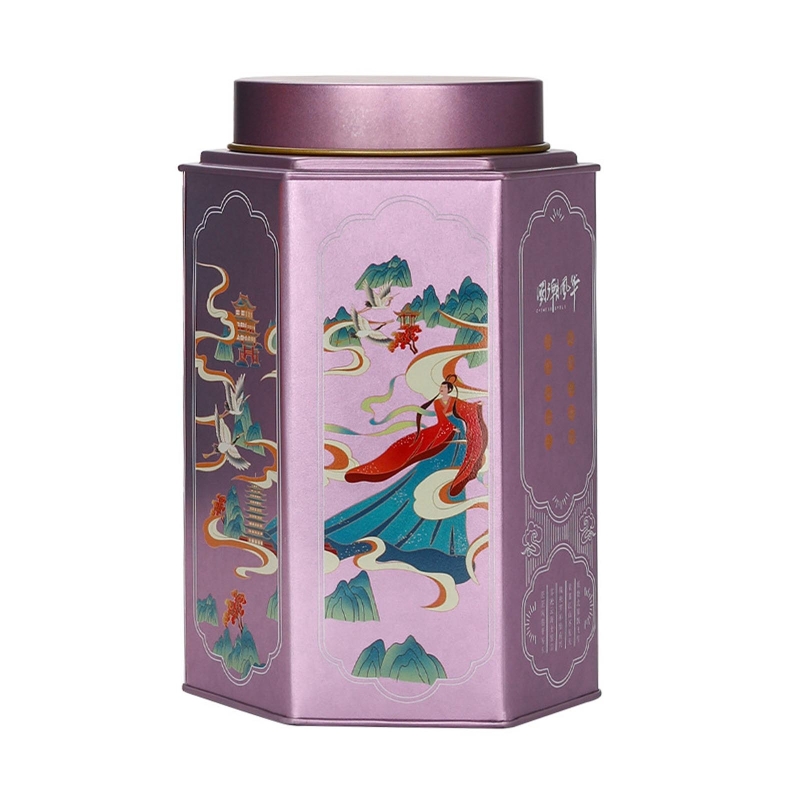 Tea Airtight Container Chinese Style Exquisite Tinplate Storage Tank Tea Packaging White Tea Longjing Black Tea Tin Cans: Purple
