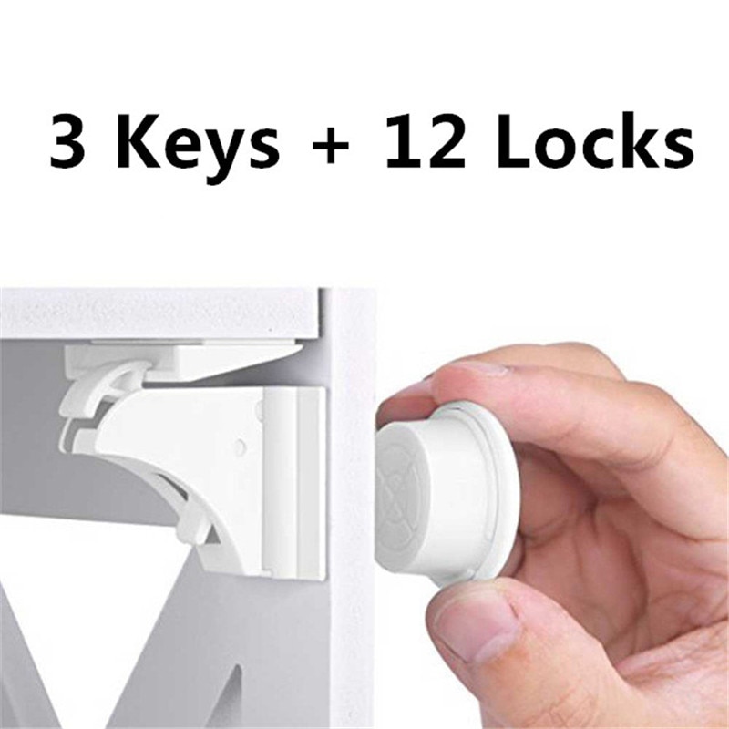 3+12- pack magnetiskt barnlås babysäkerhetslås babyskyddsskåp dörrlås barnlådeskåp osynliga lås