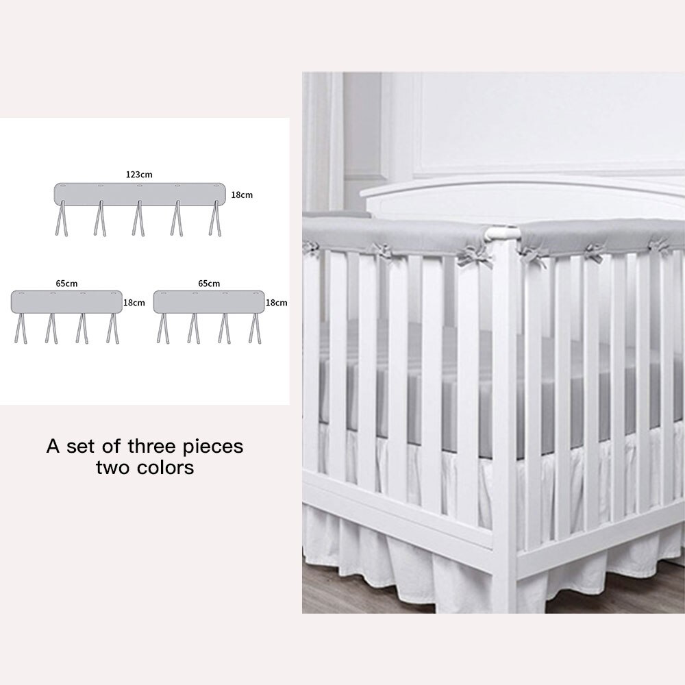 3Pcs Baby Crib Rail Cover Set for Front Side Safe Kids Padded Crib Rail Guard from Chewing Teething Soft Batting Inner