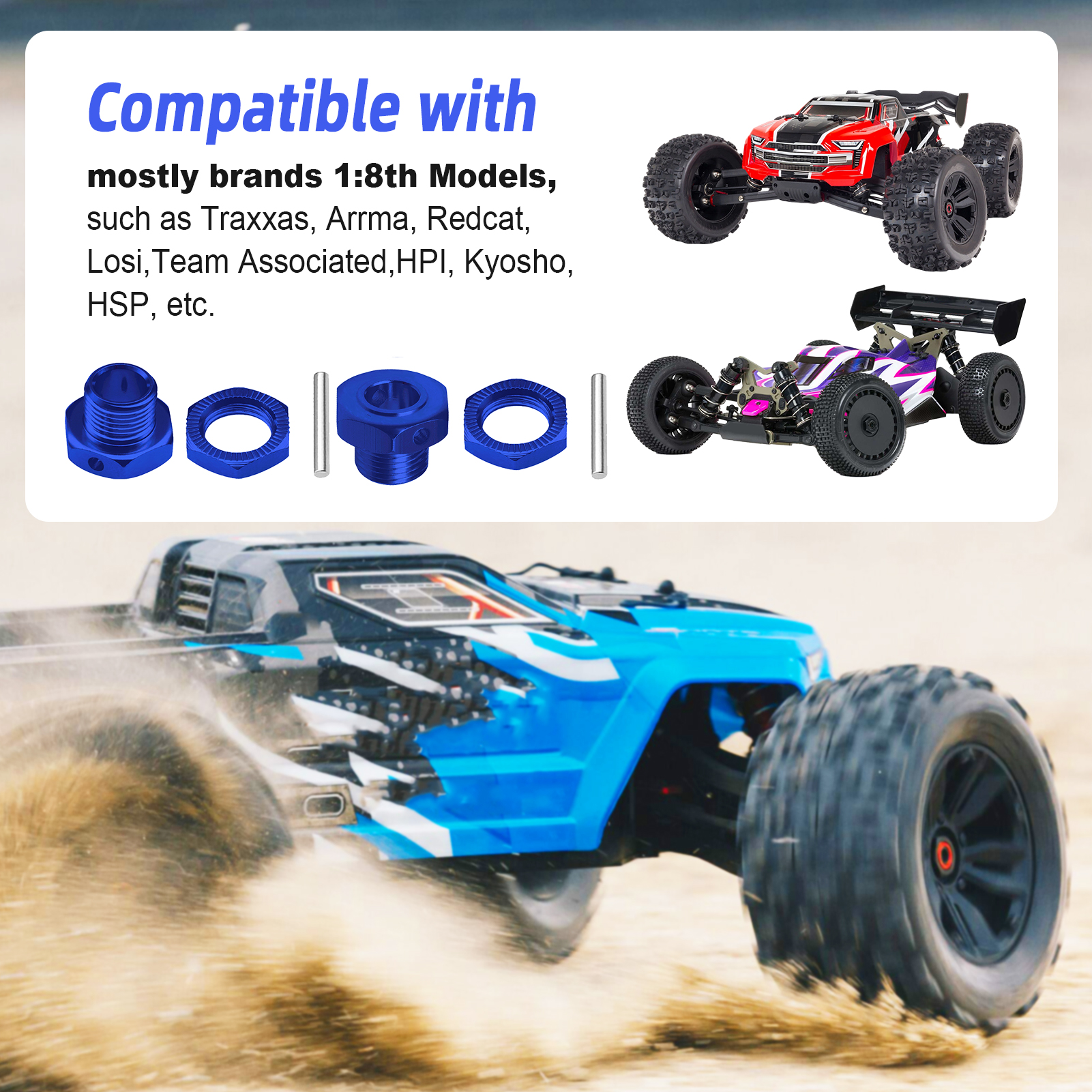 HobbyPark 17mm Aluminum Hex Wheel Hubs & Nuts W/Wrench for RC Traxxas E-Revo, Revo 3.3, E-Maxx, Summit