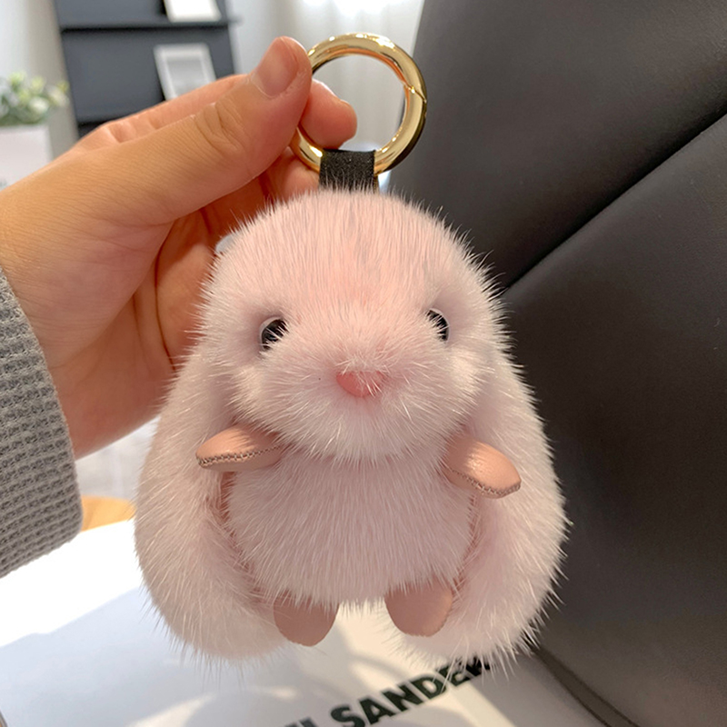 Cute Fluffy Rabbit Keychain Ring Plush Pompon Bunny Bag Pendant For Couple Car Key Ring Jewelry: green