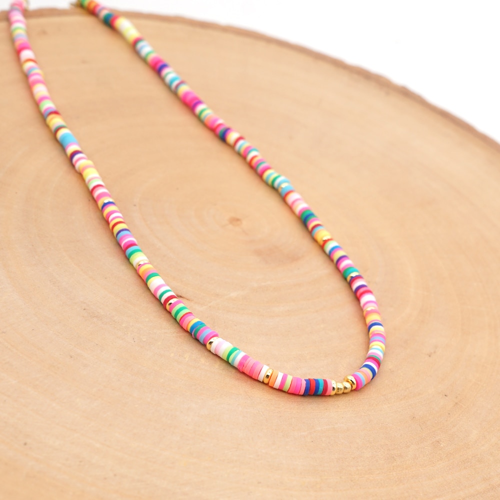 Go2Boho African Necklace Rainbow 4mm Polymer Clay Beads Handmade Collier Vinyl Heishi Necklaces Jewellery