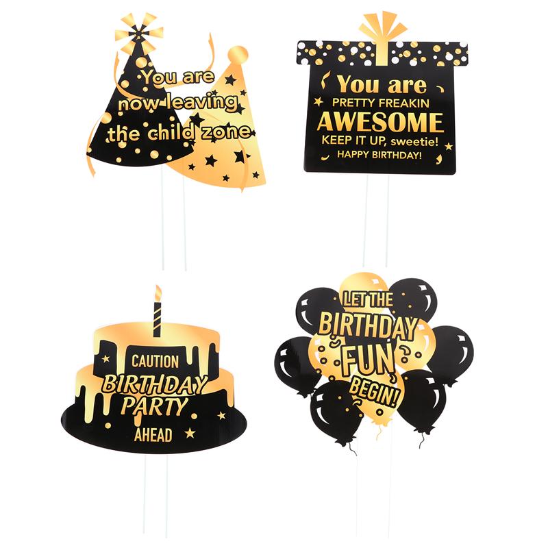 4 pcs Lawn Ornaments Happy Birthday Outdoor Decorative Garden Stakes Party Supplies Yard Sign for Adults