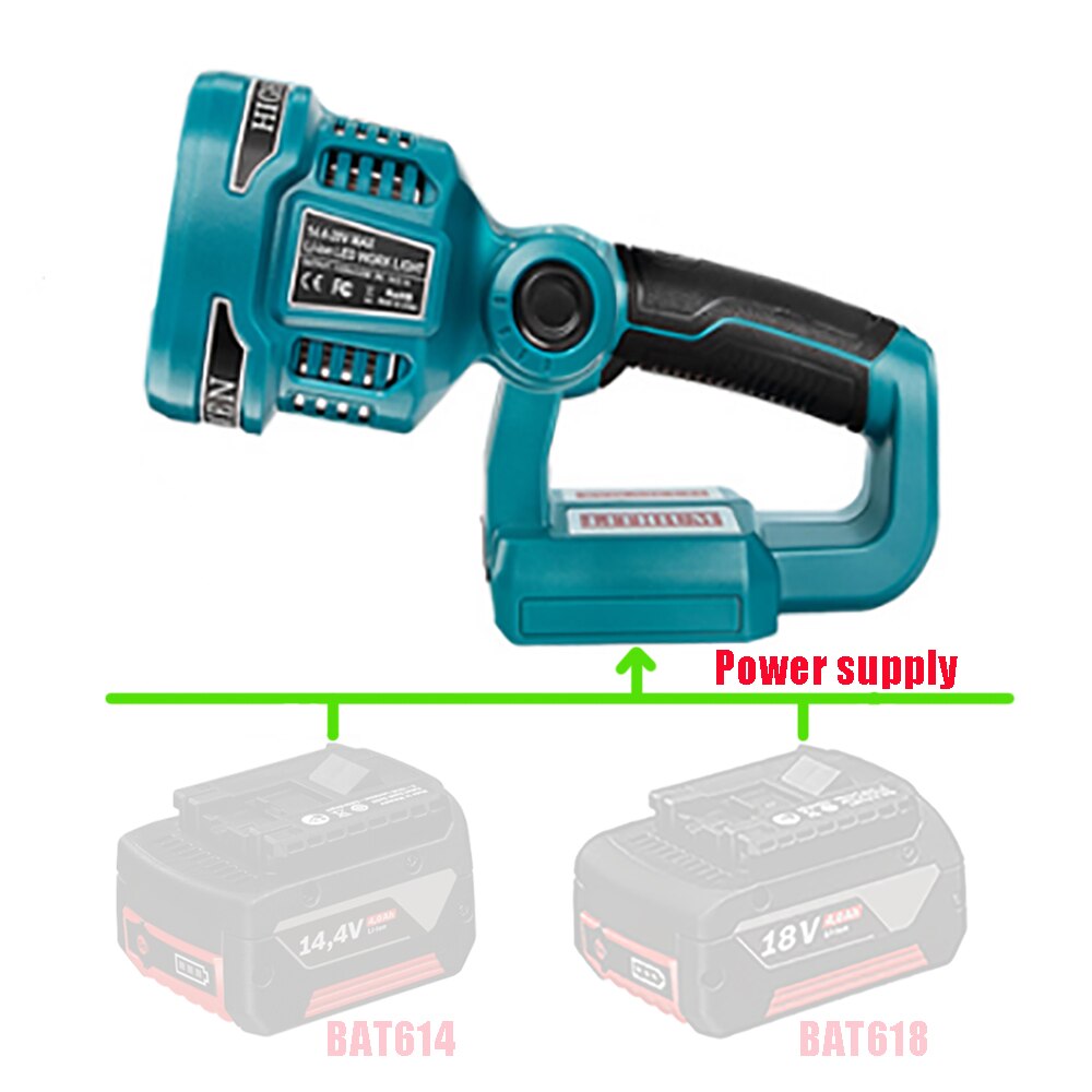 Portable LED avertissement Spot lumière lampe de travail lampe torche pour Makita Bosch 14.4V 18V Li-ion batterie BL1830 BL1430 BAT618 BAT614: For Bosch BAT618