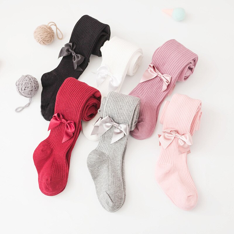 0-4 Jaar Oude Winter Warm Boog Leggings Baby Katoen Boog-Knoop Panty Elastische Kinderen Meisjes Geribbelde Kousen meisjes Voor Leggings