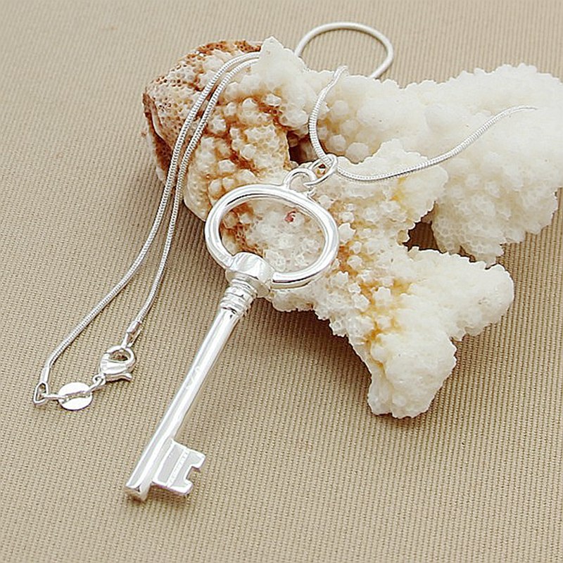 Classic Round Key Pendant Necklace Silver 925 Jewelry Women Men Necklace