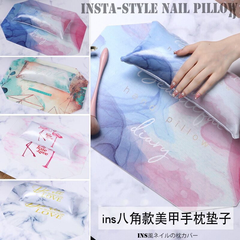 Ins achthoekige nageltafel handkussen houder set zachte pu lederen spons armsteun nagelkussen manicure pedicure nagelmat pad kussen