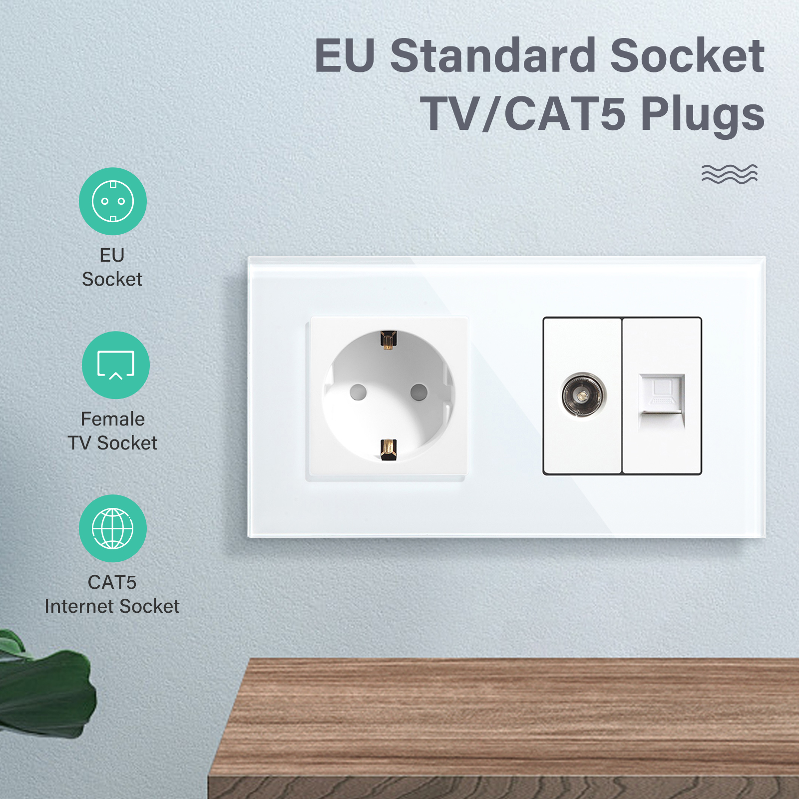 BSEED TV CAT5 With EU Socket Double Wall Sockets TV Internet RJ45 PC Connections Type-c USB Electric Sockets Glass Frame