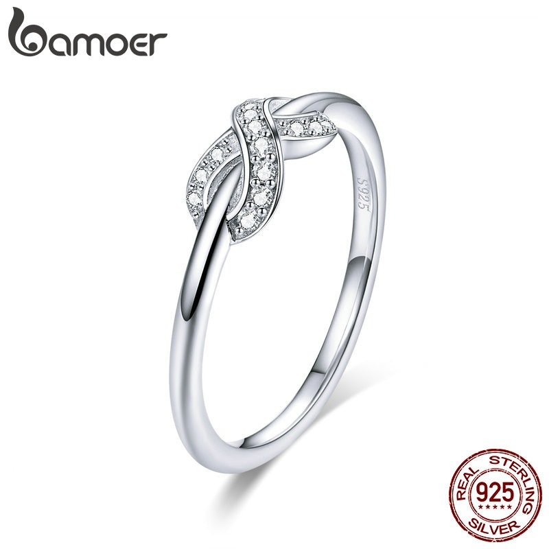 BAMOER vendita Calda 925 Sterling Silver Infinity Amore Infinito Sereno CZ Anelli di Fidanzamento per Le Donne Monili di Cerimonia Nuziale SCR494