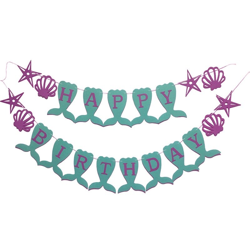 1Set Mermaid Banner DIY Kid Adult Birthday Party Decor Bunting Hanging Garland Mermaid Tail Shell Paper Flag Baby Shower Supplie