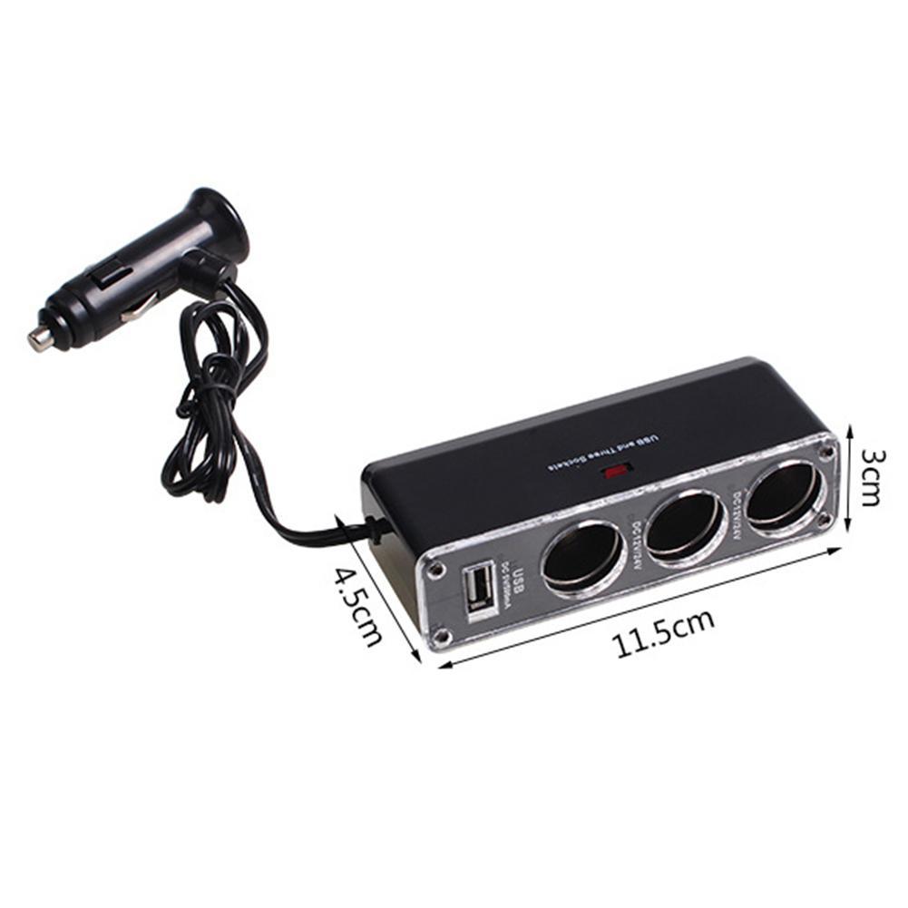 1 divisor de enchufe de encendedor de coche de tres vías 12V/24V con adaptador de cargador con puerto Usb negro