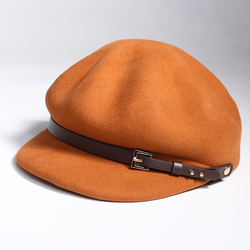 01908- jinri 70 høst vinter ullbelte dame åttekantet lue kvinner fritid beret cap: Oransje