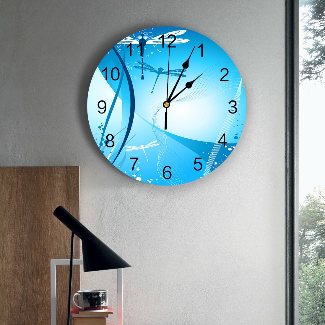 Dragonfly Wings Lines Waves BubblesWall Clock Home Decor Bedroom Silent Wall Digital Clock Wall Clock Modern