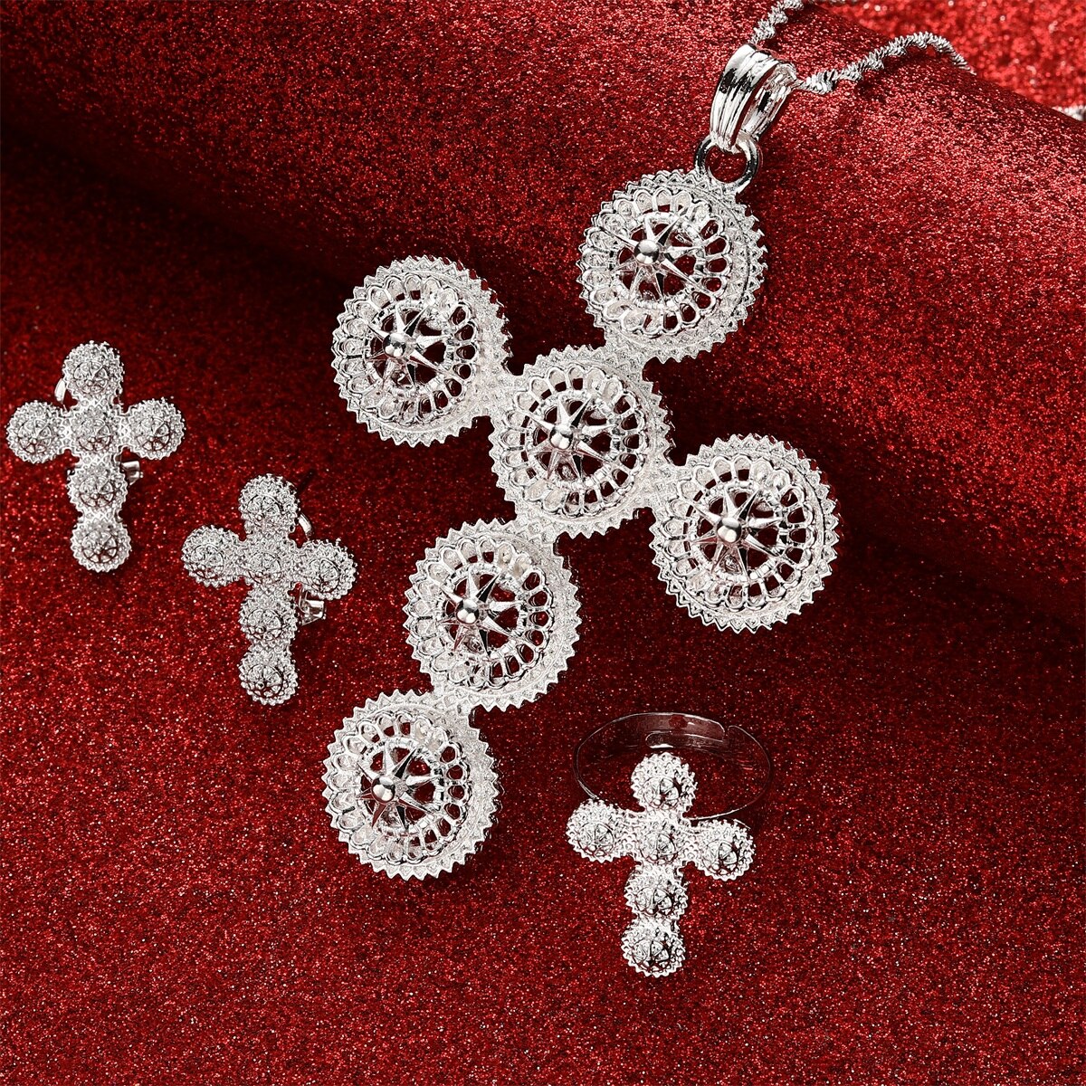 Set di gioielli con anelli pendenti con croce grande etiope africana Color oro per donna uomo
