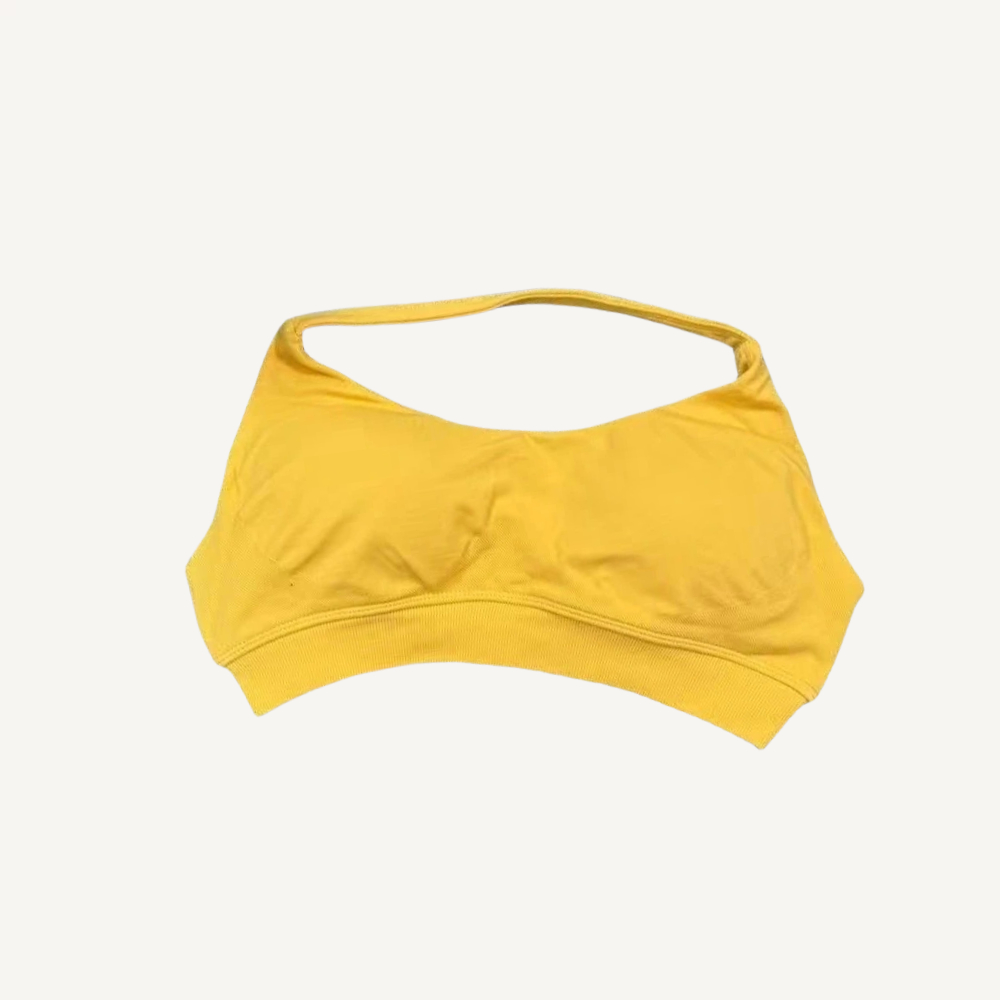 Reggiseno da yoga con cinturino imbottito senza schienale, tinta unita color caramello, fitness da donna, reggiseno da ciclismo, supporto per palestra, comodo reggiseno dinamico: S / Avorio