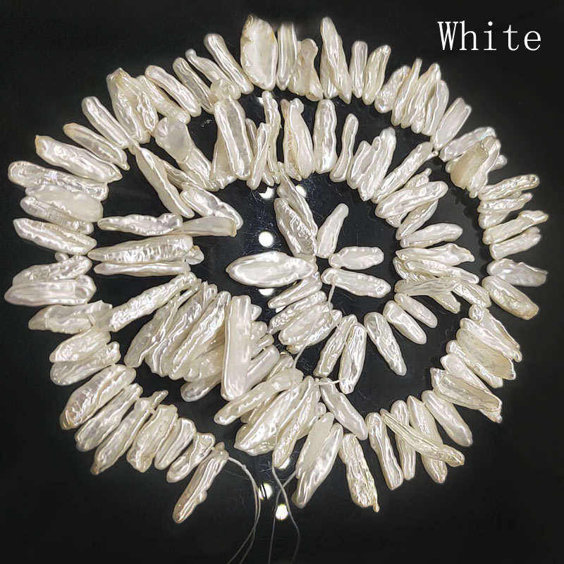 16 inches 12-20mm Side Drilled Natural White Stick Shaped Baroque Biwa Pearl Loose Strand