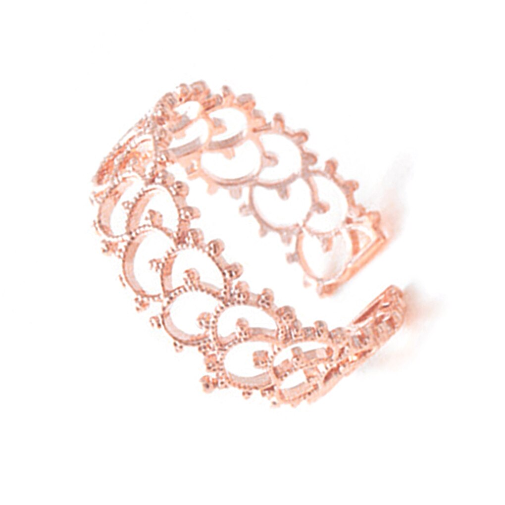 Lovely Women Hollow Flower Rings Cute Copper Girl Adjustable Rings Prom Wedding Night Party Jewelry
