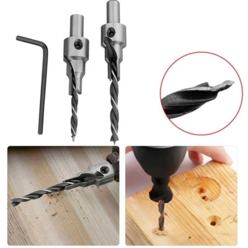 4 Uds. Taladro avellanado de tres puntas para carpintería, taladro escariador de 3-6mm, tornillo biselado, broca perforadora, juego de herramientas