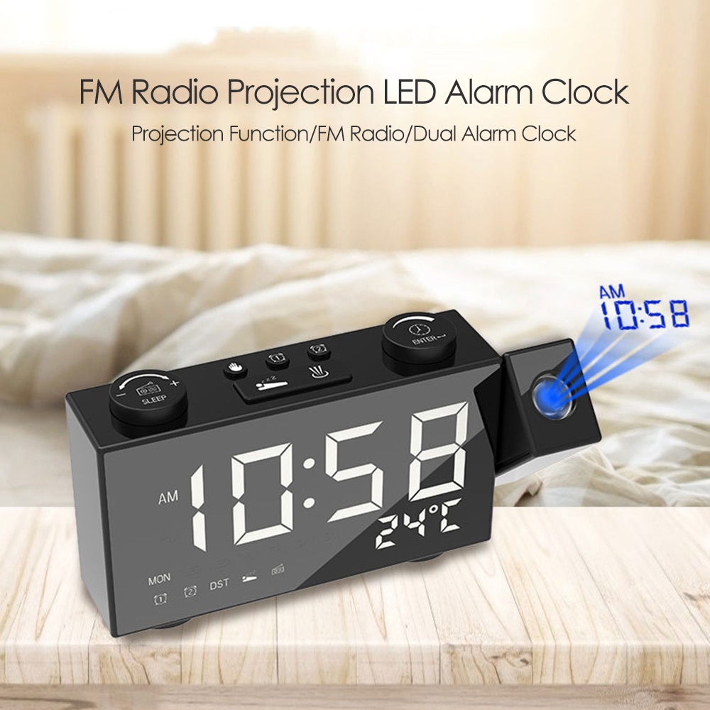 6 Inch Portable Digital FM Projection Radio Alarm Clock 4 Brightness Adjustment USB Powers Supplys LED Thermometer Clock