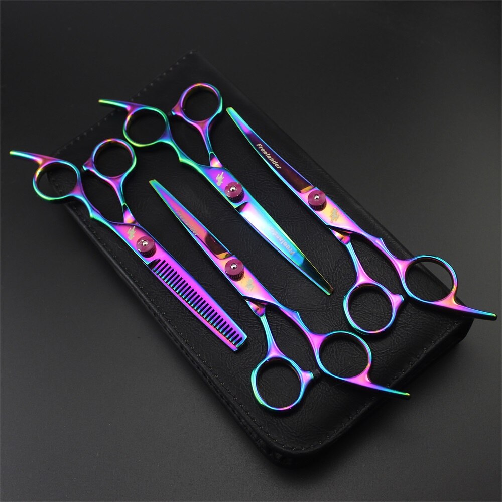 6.0 Inch Pet Scissors Dog Grooming kit Straight & Curved &Thinning Shear Pet Haircut Tools 5pcs Set