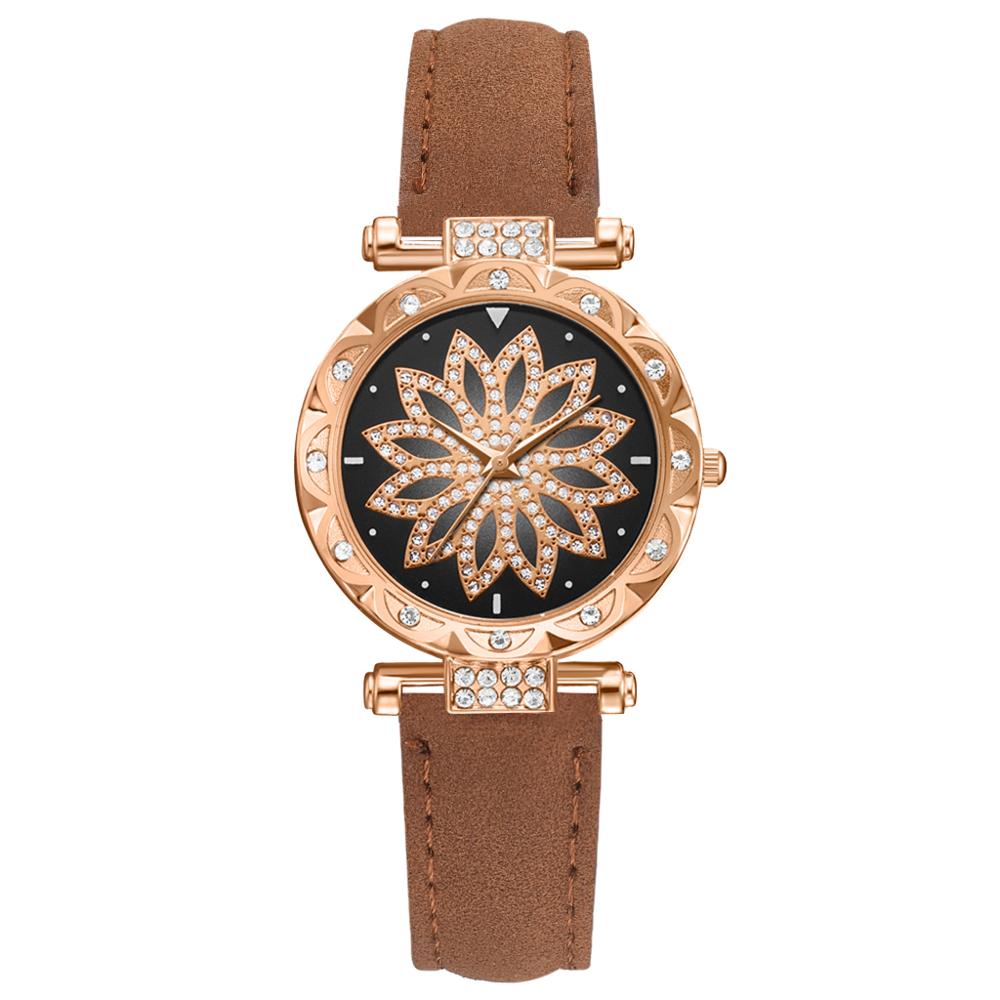 Frauen Uhr Armband 2 stücke Set Starry Sky Damen Armband Uhr Casual Leder Quarz Armbanduhr Uhr Relogio Feminino: Brown