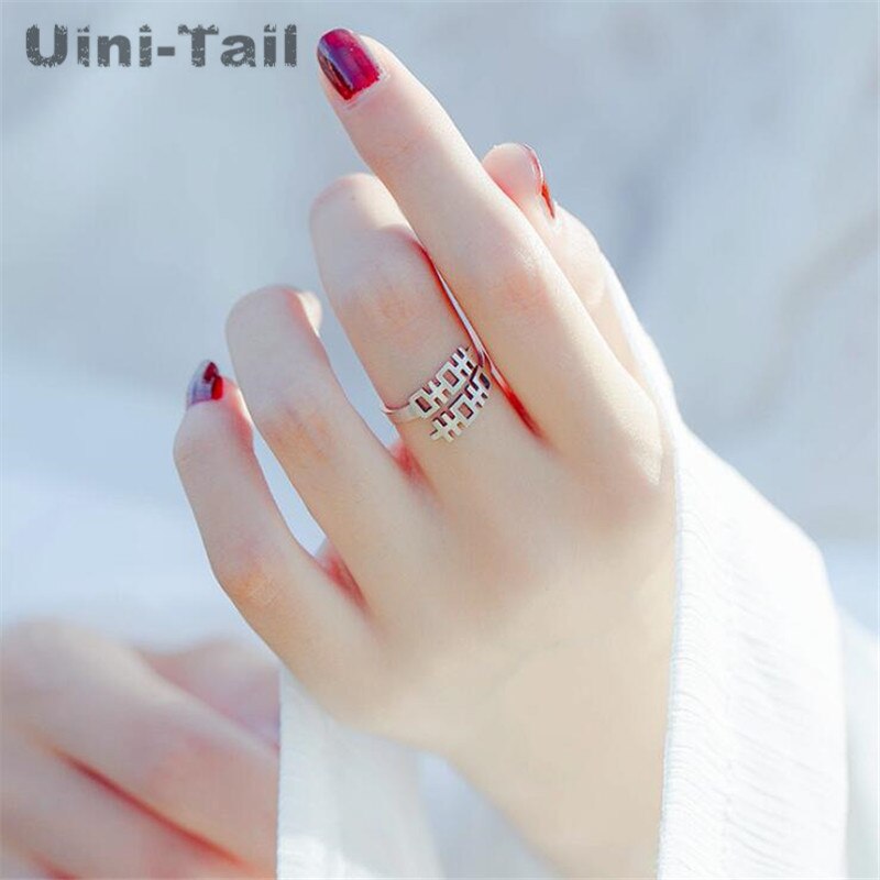Uini-Schwanz heißer neue 925 sterling silber Chinesischen nationalen stil doppel glück ring einfache frische kreative gebürstet öffnen wort ring