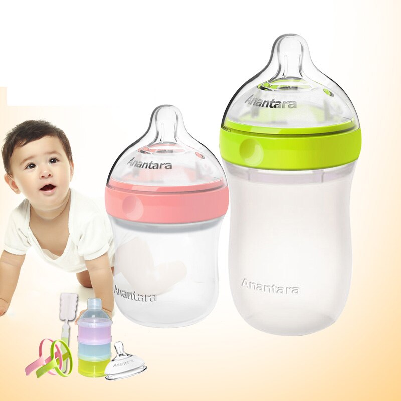 160ml/240ml voedingsbekers silicagel fles brede mond valbestendig anti-winderig pasgeboren baby schattige watermelk flessen