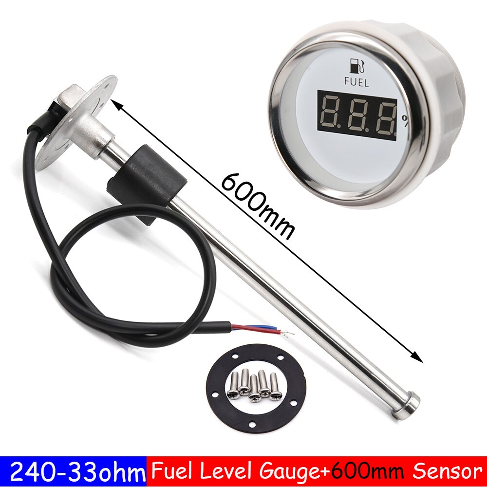 Jauge de carburant numérique, 52mm, 2 &quot;, 0-190ohm, avec capteur de niveau de carburant, indicateur de niveau d&#39;huile, 12V/24V, pour automobile, voiture Diesel, essence: 600mm WS