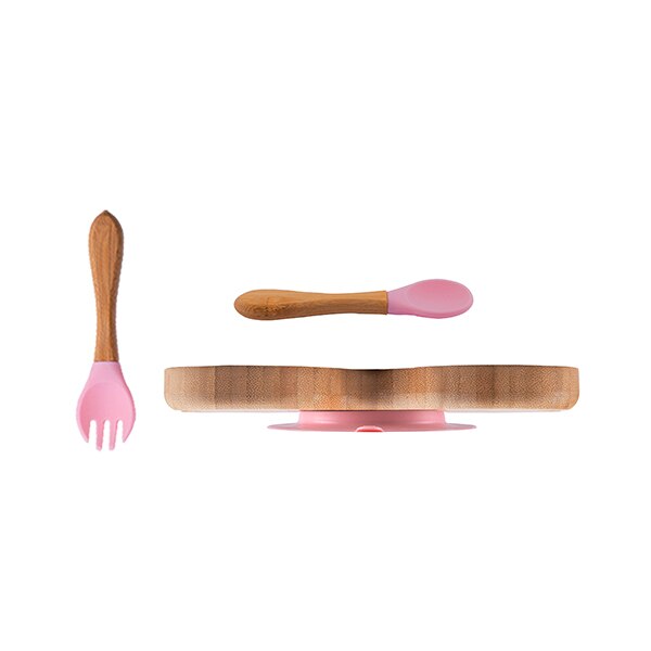 Wooden baby dinner plate animal shape dishes children's feeding and feeding set children's baby tableware: Pink B