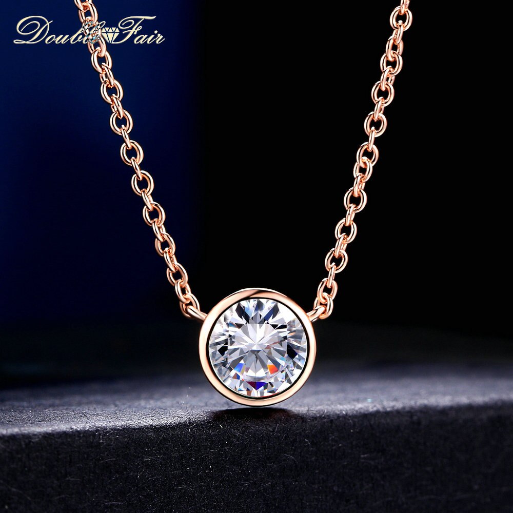 Double Fair Simple Style Cubic Zirconia Necklaces &Pendants Rose Gold Color Jewelry For Women Chain Accessiories DFN454