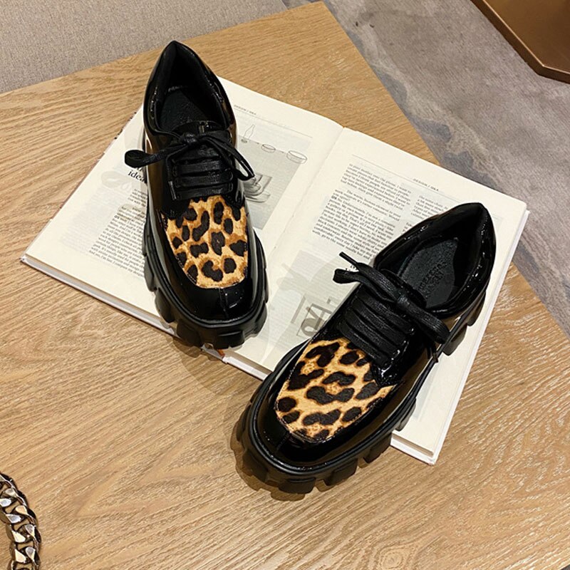Lente herfst dames plateauschoenen dikke zool casual schoenen dames flats veterschoenen oxford schoenen dames schoenen loepard