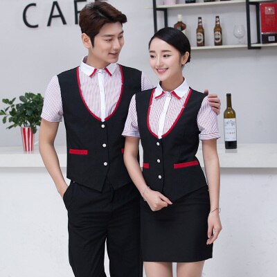 Supermarkt KTV Weste Shirt Kurzarm Hotel Kellner Arbeit Uniform schlank passen Topf Restaurant Arbeitskleidung: Schwarz / 4XL