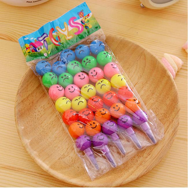 [4Y4A] 50pcs/Lot 7colors Smiley Crayons Candied Crayons Children art student safety and environmental stationery