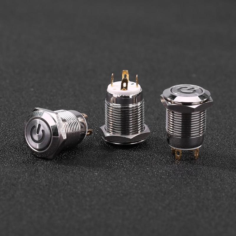 12mm Self-recovery LED 3V Metal Button Switch Instantaneous Button Automatic Reset Waterproof Button