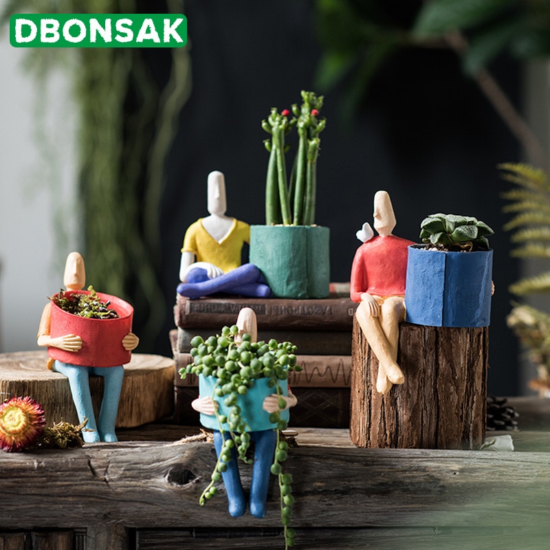 Cartoon Character Ceramic Flower Pot Succulents Abstract Human Face Flower Pot Home Desktop Vase Micro Landscape Decoration