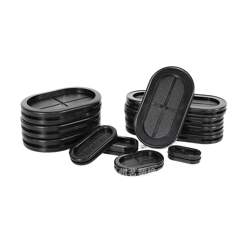 10Pcs Groove Black Synthetic Rubber Oval Shape Double-Sided Wires Grommet Gaskets Protector Rings