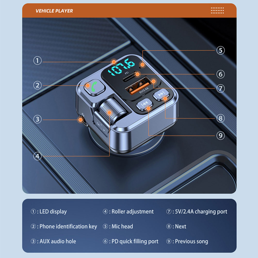 2.4a caricabatteria per auto bluetooth 5.1 fm trasmettitori 20w adattatori di ricarica rapida pd autoradio con microfono per vivavoce wireless  mp3 lettori