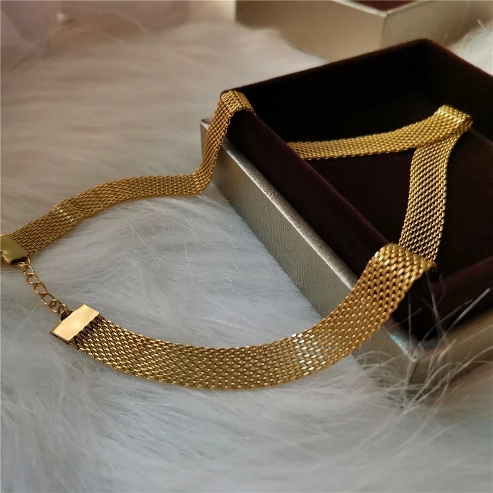 2022 nuova collana con cintura a maglie di tendenza per donna girocollo in rete di metallo in acciaio inossidabile dorato sul collo a catena gioielli Goth collare da donna regalo