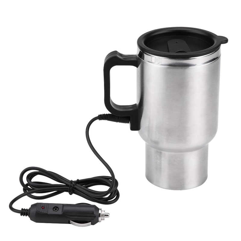 Hervidor eléctrico de acero inoxidable para coche, taza de calentamiento de agua de 450ml, 12V, para café, té, leche, con buen sellado