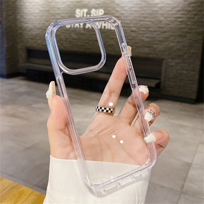 Funda transparente de acrílico duro a prueba de golpes para iPhone, 15, 14, 13, 12 Mini, 11 Pro, XS, Max, X, XR, 7, 8 Plus, SE3, cubierta de silicona suave: TPU