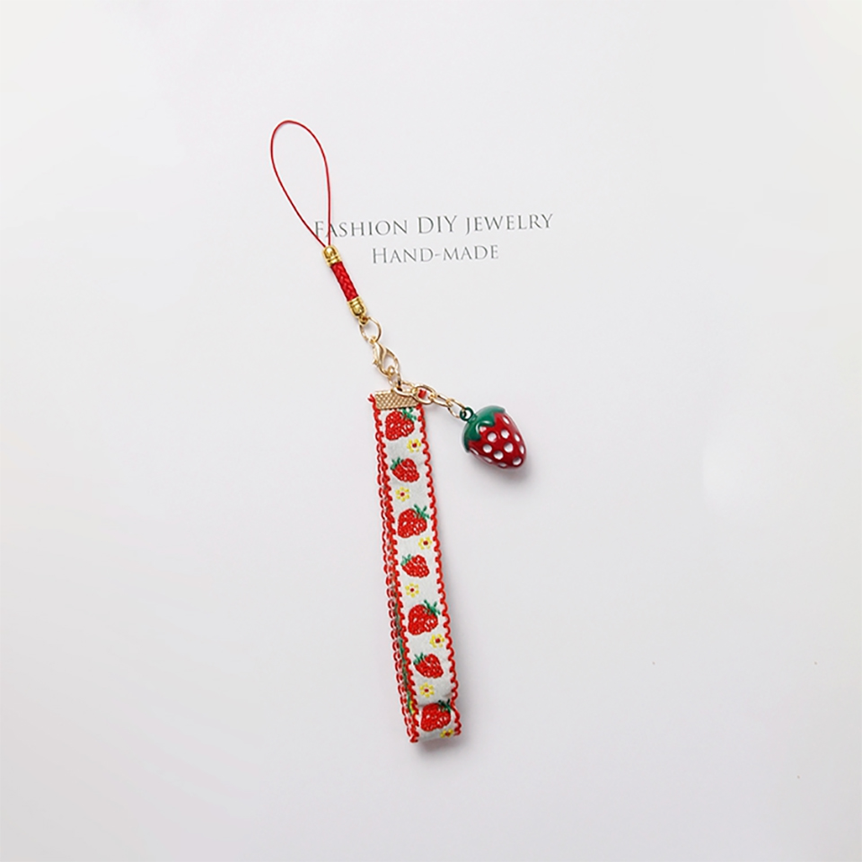 Cute Japansese phone Wrist Strap Lanyards for iPhone Samsung Strawberry Heart Bell Decor Mobile Phone Strap Rope Phone Charm: D